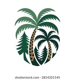 Crest with Palm and Pine Trees Nature Emblem