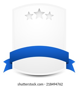 Crest, plate, plaquette with stars and blue ribbon, banner