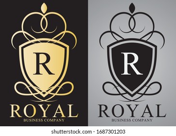 Crest and shield logo with initials. Royal logo vector isolated on background, editable, easy to edit, organized layer.