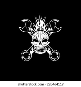 crest with skull,flame and spanners
