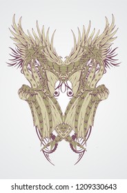 A crest of two ancient dragons depicted longevity and control. Best use for printed t-shirt, badge/crest, and poster.