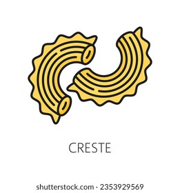 Creste-Cornett-Nudeln, Makaroni isolierte Farbumriss-Symbol. Vektor nicht gekochte italienische Pasta, dünne Linie galletti. Raw Creste di gallo, italienische Küche