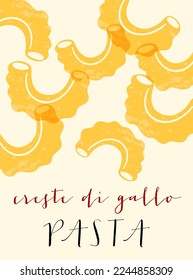 Creste di gallo italienische Pasta. Creste di gallo Poster Illustration. Moderner Druck für Menüdesign, Kochbücher, Einladungen, Grußkarten.