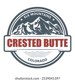 Crested Butte resort, Colorado resort emblem with snow covered rock, vector