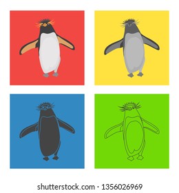 Crested penguin color flat, line, simple, black and white concept icons set