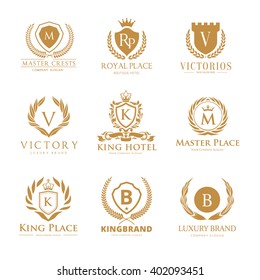 Crests Luxury logo set, Brand identity with boutique style and royal concept

