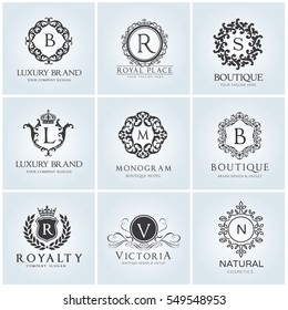 Crests and luxury logo set, Royal, Monogram, Hotel and fashion brand identity.