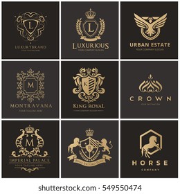 Crests and luxury logo set, Royal, Monogram, Hotel and fashion brand identity.