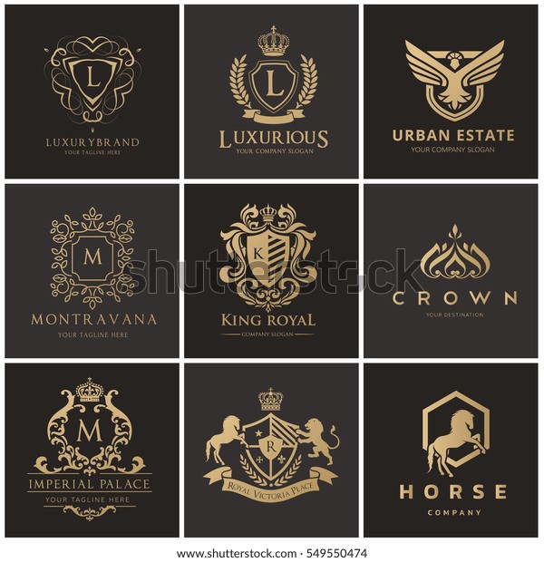 Crests and luxury logo set, Royal, Monogram,\
Hotel and fashion brand\
identity.