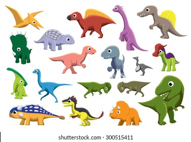 Cretaceous Dinosaurs Cartoon Vector Illustration