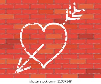Cretaceous Image of heart on brick wall. Vector illustration.