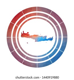 Crete badge. Bright gradient logo of island in low poly style. Multicolored Crete rounded sign with map in geometric style for your infographics.