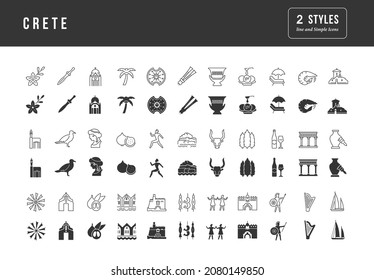 Crete. Collection of perfectly simple monochrome icons for web design, app, and the most modern projects. Universal pack of classical signs for category Countries and Cities.