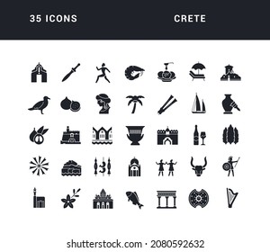 Crete. Collection of perfectly simple monochrome icons for web design, app, and the most modern projects. Universal pack of classical signs for category Countries and Cities.