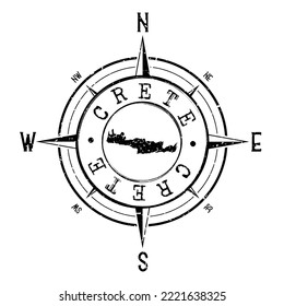 Crete, Greece Stamp Map Compass Adventure. Illustration Travel Country Symbol. Seal Expedition Wind Rose Icon.