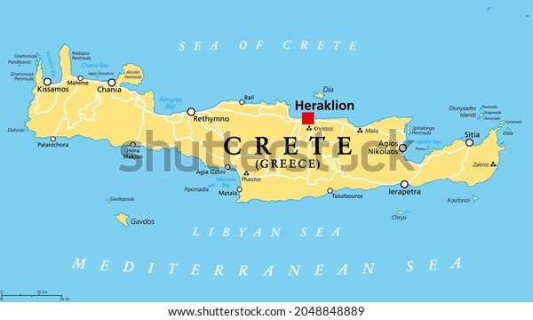 Crete Greek Island Political Map Capital Stock Vector (Royalty Free ...