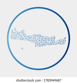 Crete icon. Network map of the island. Round Crete sign with gradient ring. Technology, internet, network, telecommunication concept. Vector illustration.