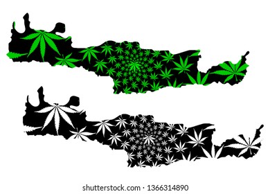 Crete - map is designed cannabis leaf green and black, Crete (Hellenic Republic, Hellas) map made of marijuana (marihuana,THC) foliage,