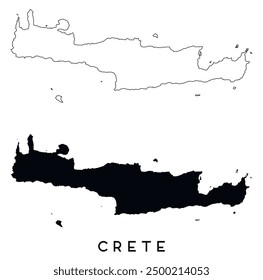 Crete map outline and black silhouette vector