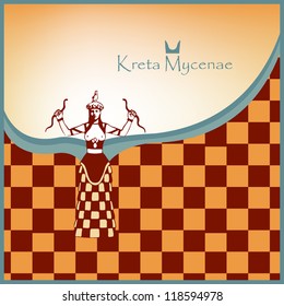 Crete Mycenae card with snake goddess