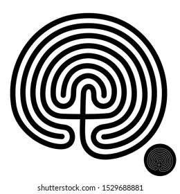 Crete traditional symbol. Cretan labyrinth of Minotaur creature. Greek ancient figure symbol. Adjustable stroke width.