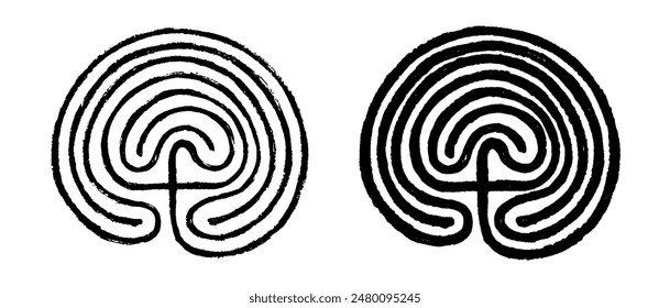 Crete traditional symbol. Cretan labyrinth line art vector