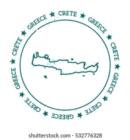 Crete vector map. Retro vintage insignia with island map. Distressed travel stamp with Crete text wrapped around a circle and stars. Crete map vector illustration.