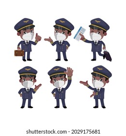 Crew commander wearing face mask protect coronavirus covid19 in different poses