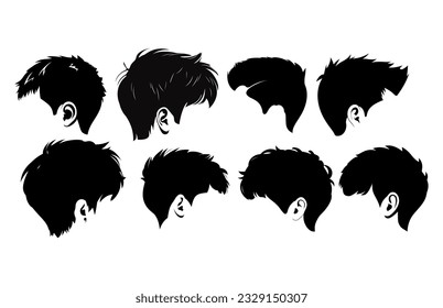 Silhouette clipart de estilo peinador cortado de la tripulación, velos masculinos de moda, peinados y cortes de pelo de los hombres,