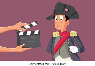 
Crew Filming Historische künstlerische Film Vektorgrafik Illustration. Schauspielerin mit einem französischen Revolutionsfilm, der eine Szene in Kostüm proben
