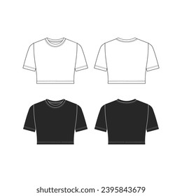 Crew neck crop top women's t-shirt template drawing, basic t-shirt drawing, White Background