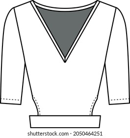 Crew neck jersey sweater technical fashion illustration with long sleeves, oversized body, tunic length. Flat outwear apparel template front back white color. Women men unisex shirt top CAD mockup