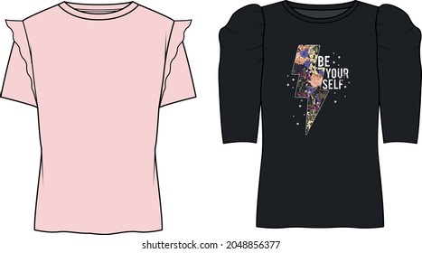 Crew neck jersey t-shirt technical fashion illustration with short sleeves, oversized body, tunic length. Flat sweater apparel template front back white color. Women men unisex outfit top CAD mockup