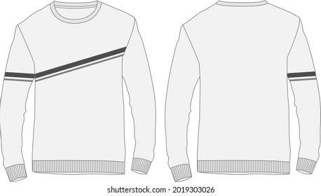 
Crew neck Long sleeve With angle chest stripe Sweatshirt overall fashion Flat Sketches technical drawing vector template For men's. Apparel dress design mockup CAD illustration. 