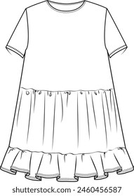 cuello redondo, manga corta, vestido con volantes