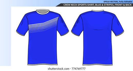 Crew neck sports tee shirt template, white with shadows and structure, fully editable layers