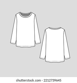 Crew Neck T shirt long sleeve fashion top cad mock up flat sketch technical drawing design template