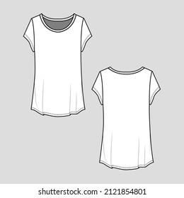 Crew Neck T shirt top Womens Fashion cad mock up Flat sketch drawing template design vector