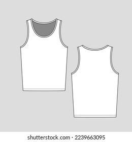 Crew Neck Tank Top Fashion flat Sketch Template cad drawing vector