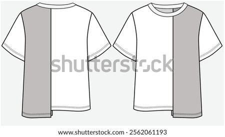 CREW NECK TEE WITH ASYMMETRIC CUT AND SEW DETAIL DESIGNED FOR YOUNG WOMEN AND TEEN GIRLS IN VECTOR FILE