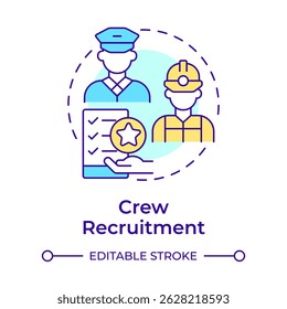 Icono de concepto multicolor de reclutamiento de tripulación. Contratación de gente de mar competente y certificada. Gestión del personal marítimo. Ilustración de línea de forma redonda. Abstractas idea. Diseño gráfico. Fácil de usar en el folleto