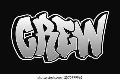 Crew word trippy psychedelic graffiti style letters. Vector hand drawn doodle cartoon logo Crew illustration