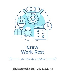 Crew work rest soft blue concept icon. Protecting vessel team health. Law regulation. Maritime staff management. Round shape line illustration. Abstract idea. Graphic design. Easy to use in booklet