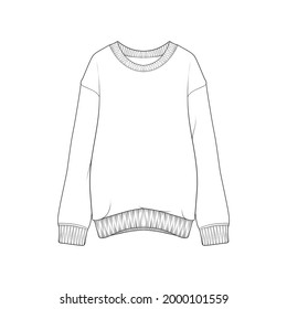 crewneck oversized outline drawing vector, crewneck oversized in a sketch style, trainers template outline, vector Illustration.