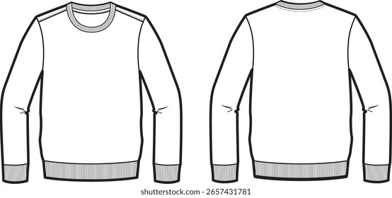 Sudadera con cuello redondo Dibujo plano técnico - Delantero, espalda