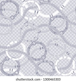 Crey belts with buckle on checked background. Abstract seamless pattern in pastel colors. Fashion illustration.Vector illustration