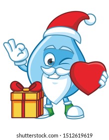crhistmas Water Drop mascot character cartoon vector with beard and santa claus hat