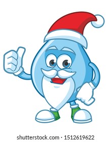 crhistmas Water Drop mascot character cartoon vector with beard and santa claus hat
