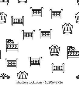 Crib Baby Infant Bed Vector Seamless Pattern Thin Line Illustration