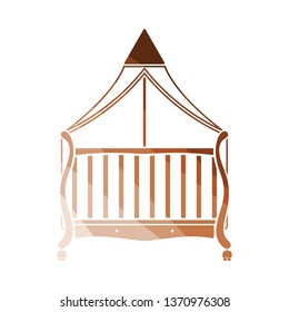 Crib with canopy icon. Flat color design. Vector illustration.